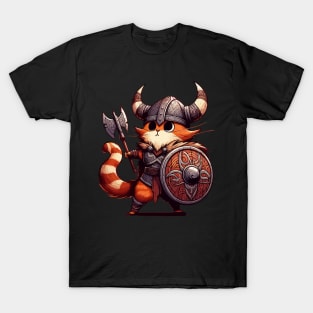 Funny Viking Warrior Cat Norse Mythology Anime Portrait T-Shirt